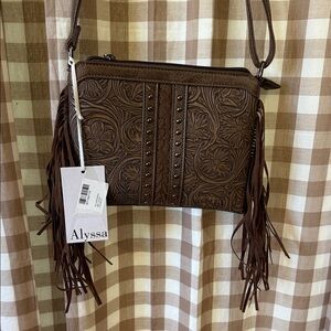 Alyssa Floral Embossed Brown Crossbody Bag